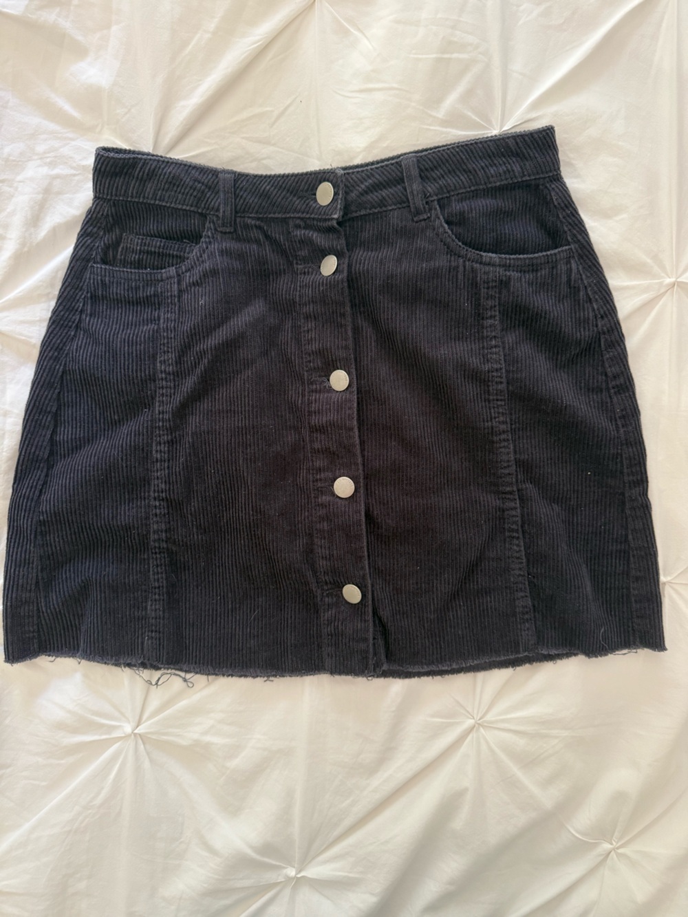 Denim&Co Black Corduroy Button-Front Mini Skirt
